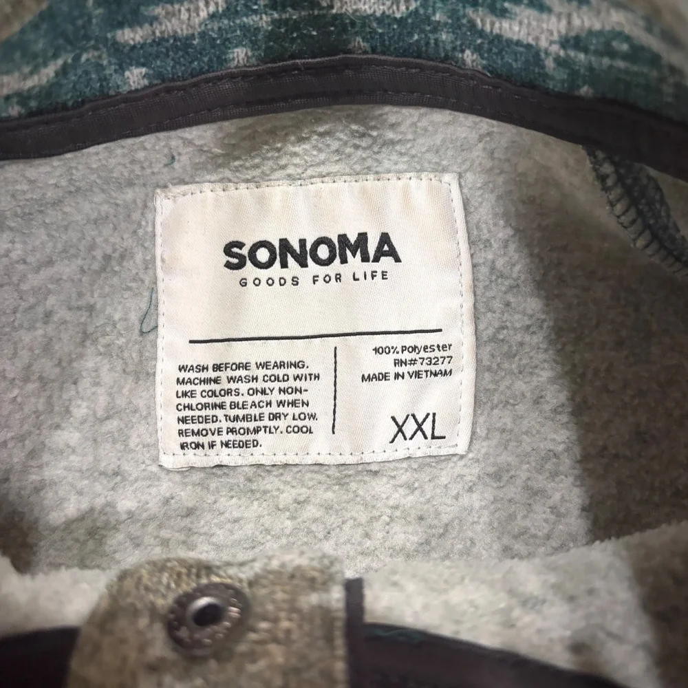 Sonoma Goods For Life Mens XXL Fleece Pullover Southwestern Teal Geometric Snap